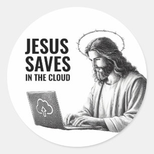 Jezus redt in de wolken - Grappige Jezus grappen Ronde Sticker