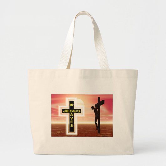 Jezus redt kruisbeeld afbeelding grote tote bag (Voorkant)