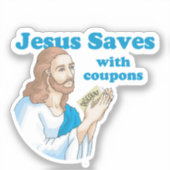 Jezus redt met coupons sticker (Voorkant)