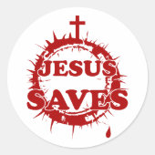 Jezus redt met kruis en doornenkroon ronde sticker (Voorkant)