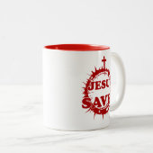 Jezus redt met kruis en doornenkroon tweekleurige koffiemok (Voorkant rechts)