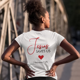 Jezus redt ons Rode Hart Schriftuur Hebreeën 7:25 Tri-Blend Shirt