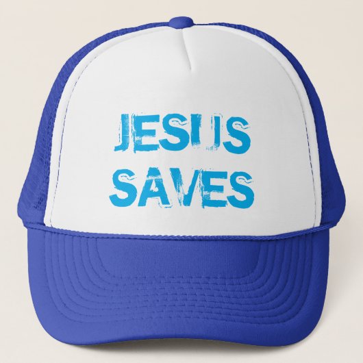 JEZUS REDT TRUCKER HOED - WIT & KONINKLIJK PET (Voorkant)
