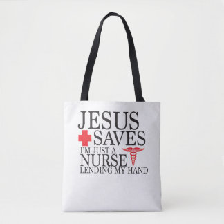Jezus redt zurenhulp tote bag