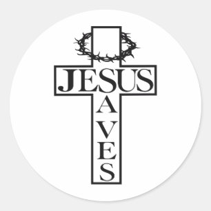 Jezus redt zwart ronde sticker