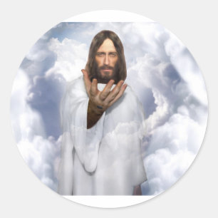 Jezus reikt hoop uit ronde sticker