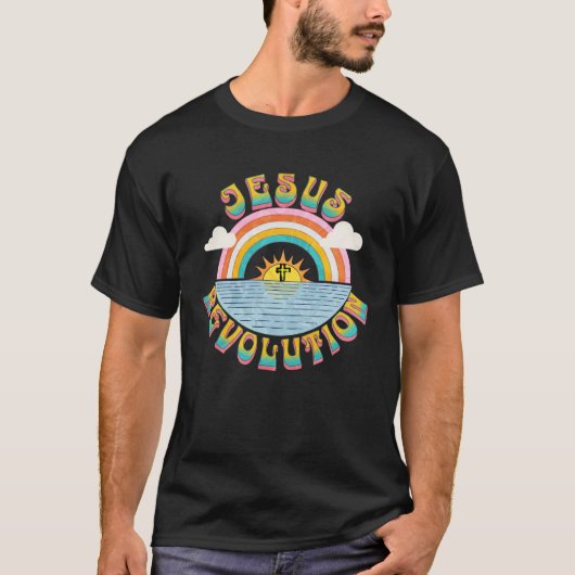 Jezus Revolutie Mensen Retro Sun Rainbow Christia T-shirt (Voorkant)