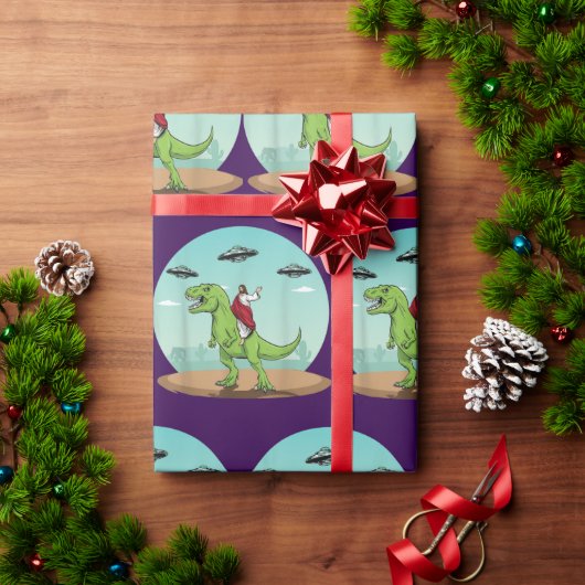 Jezus Rijden Een Dinosaurus Grappige Bigfoot UFO A Cadeaupapier (Feestdagen Geschenken)