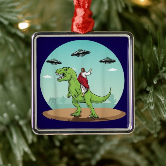 Jezus Rijden Een Dinosaurus Grappige Bigfoot UFO A Metalen Ornament (Boom)