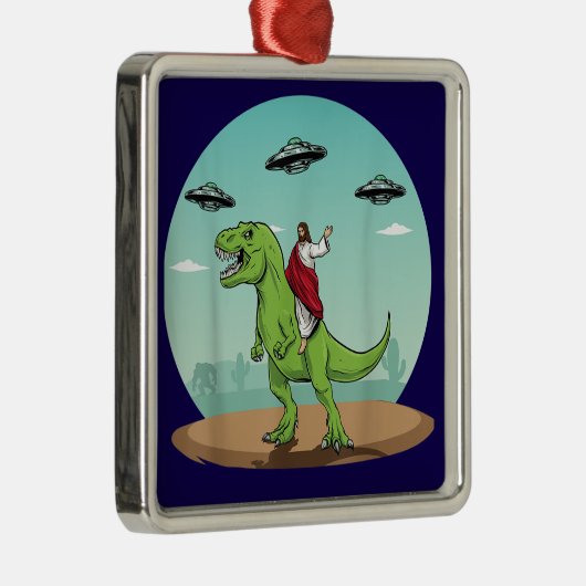 Jezus Rijden Een Dinosaurus Grappige Bigfoot UFO A Metalen Ornament (Rechts)