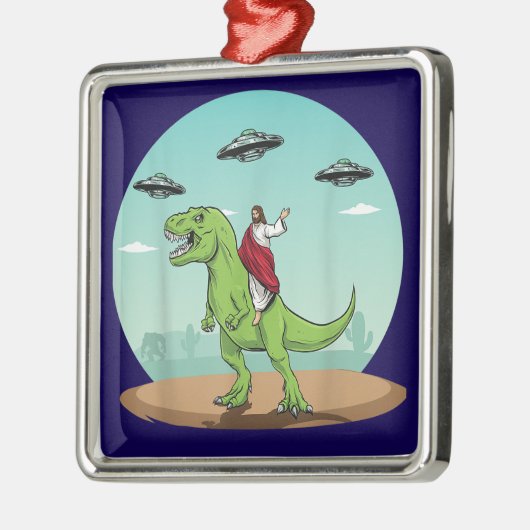 Jezus Rijden Een Dinosaurus Grappige Bigfoot UFO A Metalen Ornament (Links)