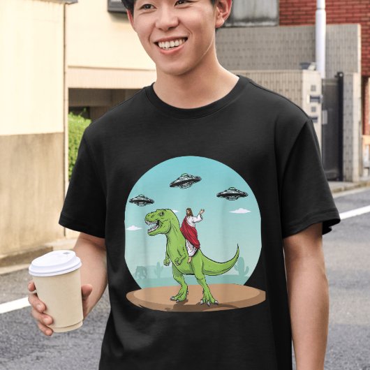 Jezus Rijden Een Dinosaurus Grappige Bigfoot UFO A T-shirt