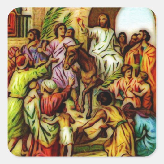 Jezus rijdt de Ezel naar Jeruzalem Vierkante Sticker (Voorkant)