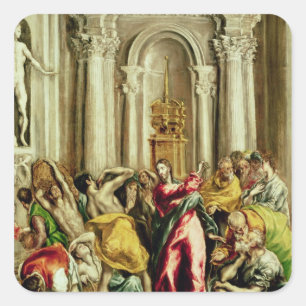 Jezus Rijdt de Merchants van de tempel Vierkante Sticker