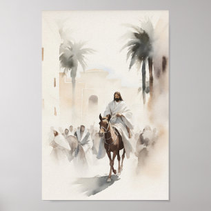 Jezus rijdt Jeruzalem binnen Waterverf Art Print
