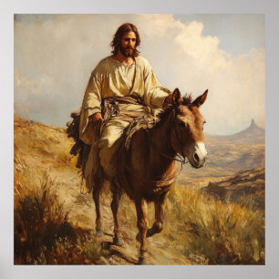 Jezus rijdt op een ezel poster