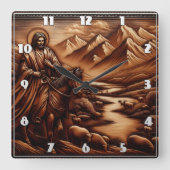 Jezus rijdt op een paard door de bergen vierkante klok (Voorkant)