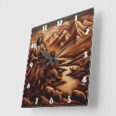 Jezus rijdt op een paard door de bergen vierkante klok (Hoek)