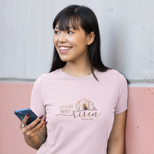 JEZUS RIJST INDERDAAD Religieus Pasen Vrouwen Roze T-shirt