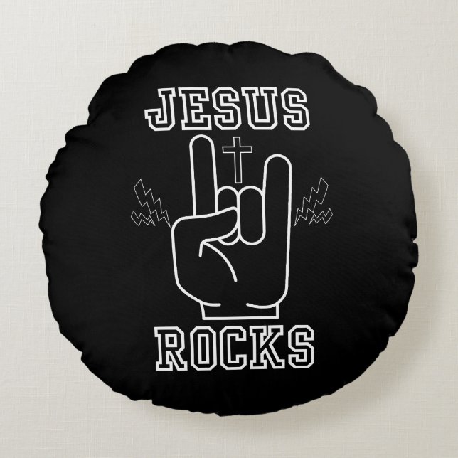 Jezus Rocks Bijbels Festival Rond Kussen (Voorkant)