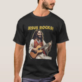 Jezus Rocks Jezus spelen gitaar Deel je geloof T-shirt (Voorkant)