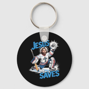Jezus Save IJshockey Doelman Schaatsen Sport Schaa Sleutelhanger