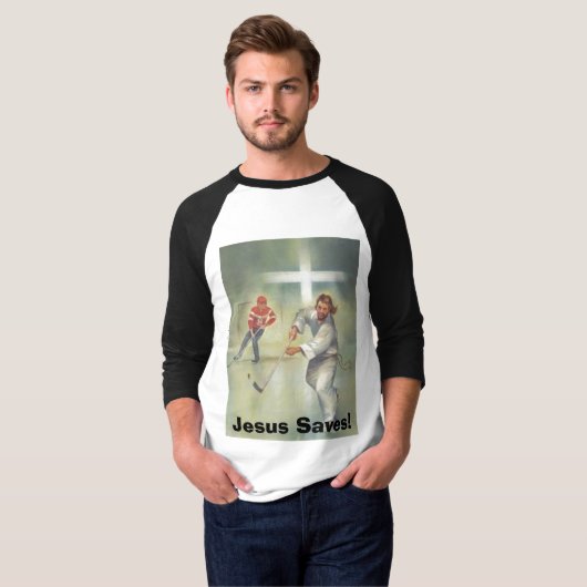 Jezus Saves, jesockey-speler. T-shirt (Voorkant volledig)