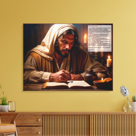 Jezus schrijft in het boek des levens canvas afdruk