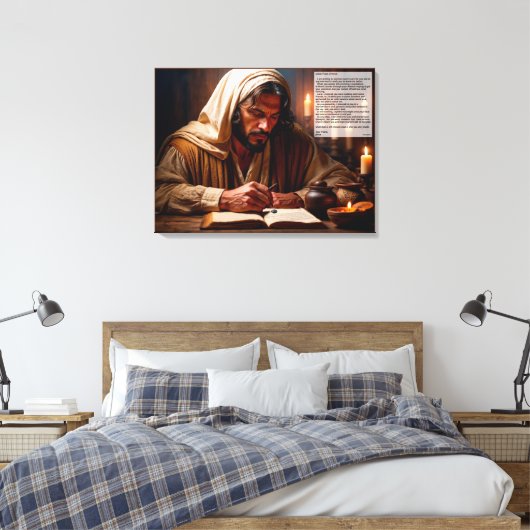 Jezus schrijft in het boek des levens canvas afdruk (Insitu (Slaapkamer))