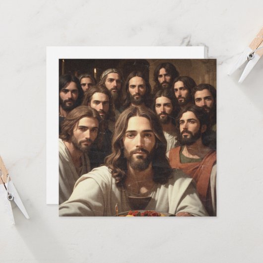 Jezus selfies met 12 discipelen kaart (Voorkant / Achterkant in situ)