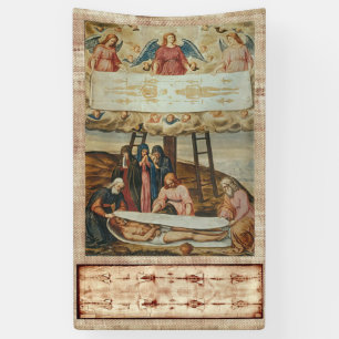 Jezus Shroud van Turijn en Descent van het Kruis Spandoek