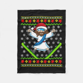 Jezus skiën lelijke kerst ski jongens meisjes jeug fleece deken