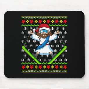 Jezus skiën lelijke kerst ski jongens meisjes jeug muismat