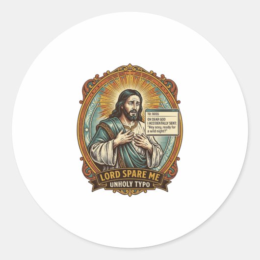 Jezus Slechte Autocorrect Bericht Baas Vernederend Ronde Sticker (Voorkant)