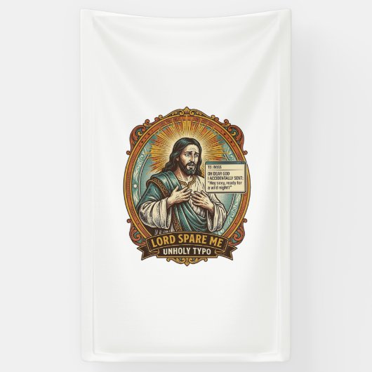 Jezus Slechte Autocorrectie Bericht Baas Vernedere Spandoek (Verticaal)