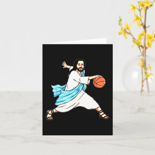 Jezus Spelen Basketbal Leuke Kerstmis Kaart (Gele Bloem)