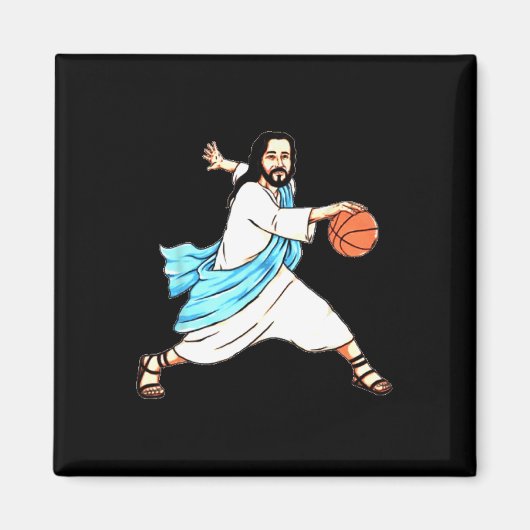 Jezus Spelen Basketbal Leuke Kerstmis Magneet (Voorkant)