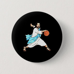 Jezus Spelen Basketbal Leuke Kerstmis Ronde Button 5,7 Cm