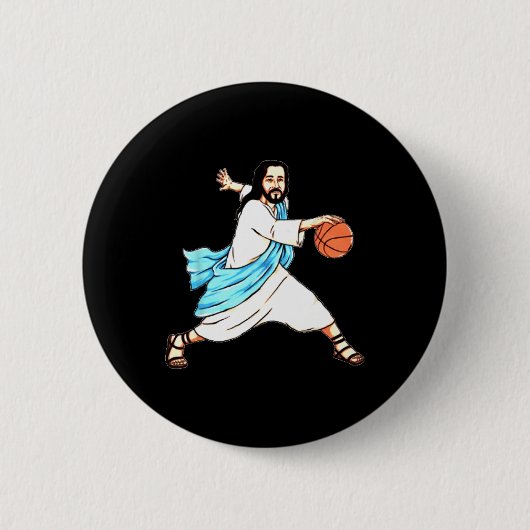 Jezus Spelen Basketbal Leuke Kerstmis Ronde Button 5,7 Cm (Voorkant)