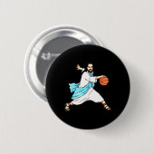 Jezus Spelen Basketbal Leuke Kerstmis Ronde Button 5,7 Cm (Voorkant /achterkant)