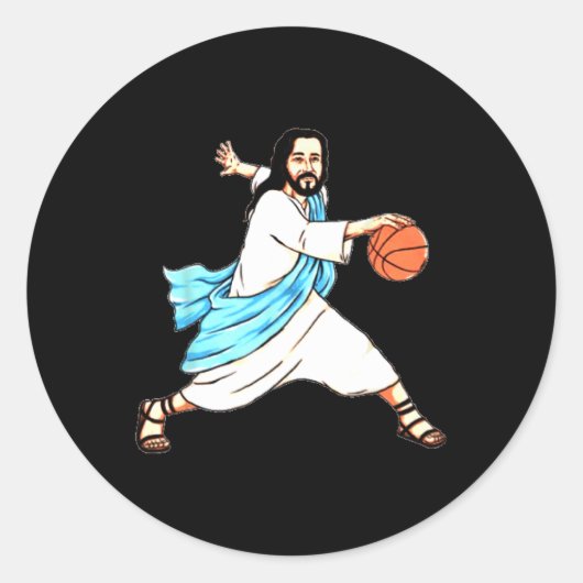 Jezus Spelen Basketbal Leuke Kerstmis Ronde Sticker (Voorkant)