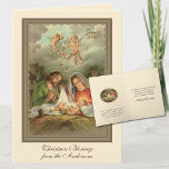 Jezus St. Joseph Virgin Mary, religieus kerstfeest Feestdagen Kaart<br><div class="desc">Met een prachtige,  gepersonaliseerde,  traditionele,  katholieke kerstfoto van Maagd Mary,  Sint-Joseph en Angels die het Christelijke Kind in de manger staart terwijl hij in de woede ligt. Alle tekst en lettertypen kunnen worden gewijzigd.</div>