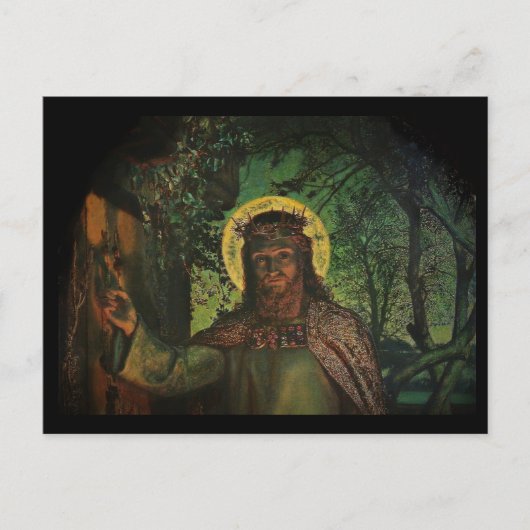 Jezus staat aan de deur en knopen briefkaart (Voorkant)