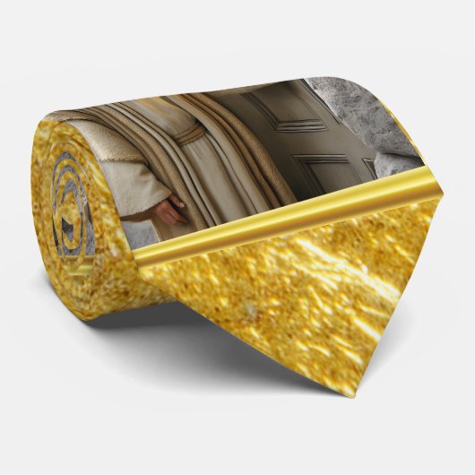 Jezus staat bij de verweerde deur stropdas (Opgerold)