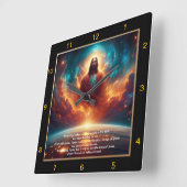 Jezus staat in stralende zonsondergang vierkante klok (Hoek)