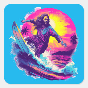 Jezus surft met u door de golven van het leven vierkante sticker