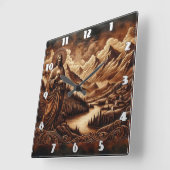 Jezus te midden van bergen en rivierlandschap vierkante klok (Hoek)