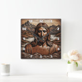 Jezus te midden van bergen en rivierlandschap vierkante klok (Huis)