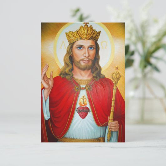Jezus The King Blessing Sacred Heart Bedankkaart (Staand voorkant)