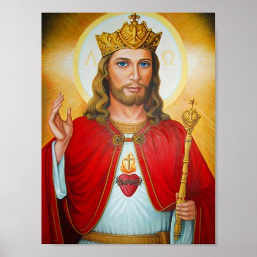 Jezus The King Blessing Sacred Heart Poster (Voorkant)